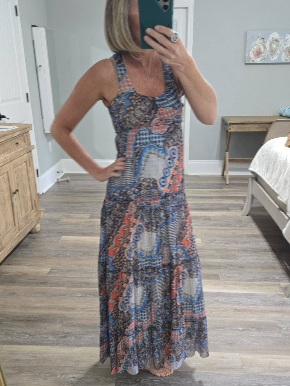 Weston Wear Navy, Coral & Cream Boho Maxi Dress
